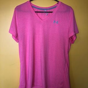 dark pink athletic under armour shirt